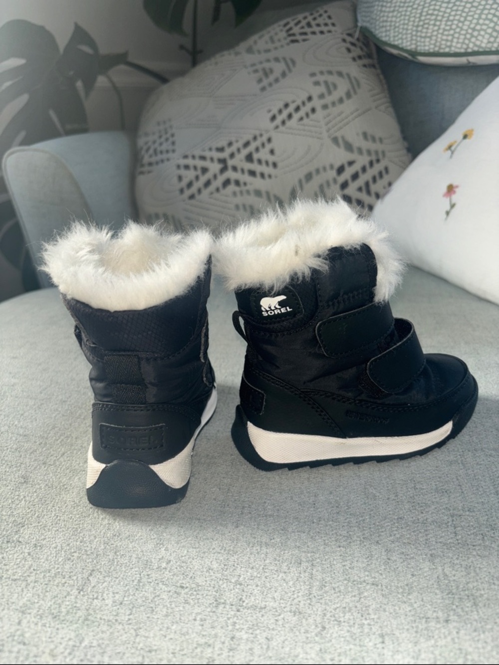 Sorel Kids Black and White Fur-Trim Winter Boots